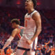 Jan 24, 2023; Champaign, Illinois, USA; Illinois Fighting Illini guard Terrence Shannon Jr. (0) reacts after scoring during the first half against the Ohio State Buckeyes at State Farm Center. Mandatory Credit: Ron Johnson-USA TODAY Sports