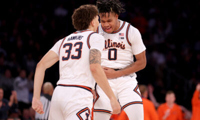 Illinois Basketball Stars, Terrence Shannon Jr And Coleman Hawkins celebrate a strong victory at Madison Square Garden