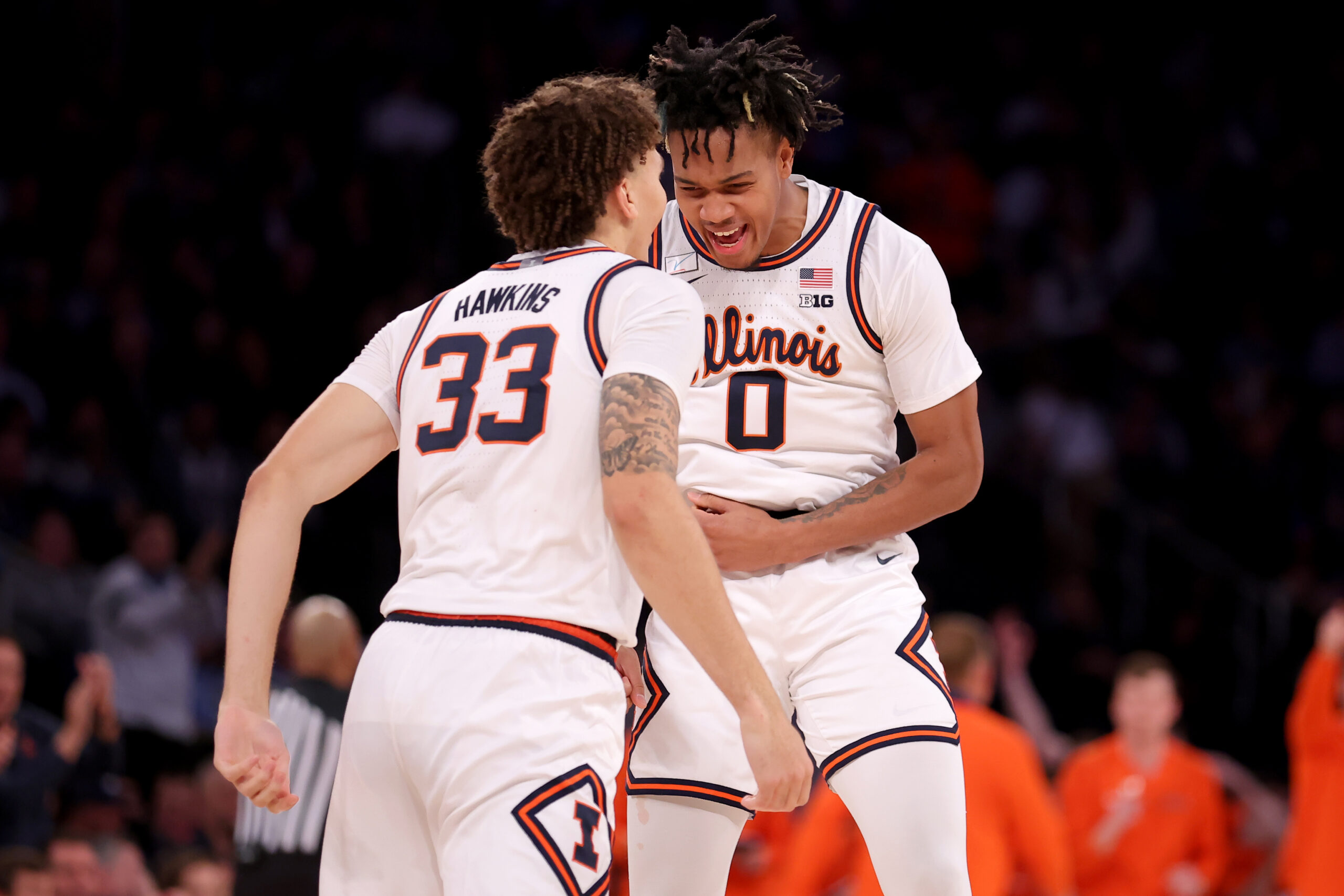 Illinois Basketball Stars, Terrence Shannon Jr And Coleman Hawkins celebrate a strong victory at Madison Square Garden