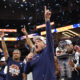 Illinois basketball head coach, Brad Underwood, celebrating his second Big Ten tournament championship.