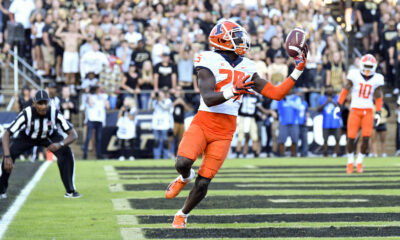 Sep 25, 2021; West Lafayette, Indiana, USA; Illinois Fighting Illini defensive back Kerby Joseph (25) makes an interception in the end zone during the second half against the Purdue Boilermakers at Ross-Ade Stadium. Purdue Wins 13-9. Mandatory Credit: Marc Lebryk-USA TODAY Sports