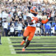 Sep 25, 2021; West Lafayette, Indiana, USA; Illinois Fighting Illini defensive back Kerby Joseph (25) makes an interception in the end zone during the second half against the Purdue Boilermakers at Ross-Ade Stadium. Purdue Wins 13-9. Mandatory Credit: Marc Lebryk-USA TODAY Sports