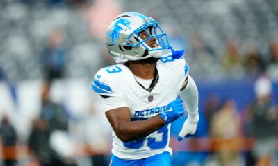 Detroit Lions wide receiver Isaiah Williams (83) is shown just before the first preseason game of the season, Thursday, August 8 2024, in East Rutherford.