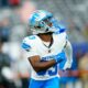 Detroit Lions wide receiver Isaiah Williams (83) is shown just before the first preseason game of the season, Thursday, August 8 2024, in East Rutherford.