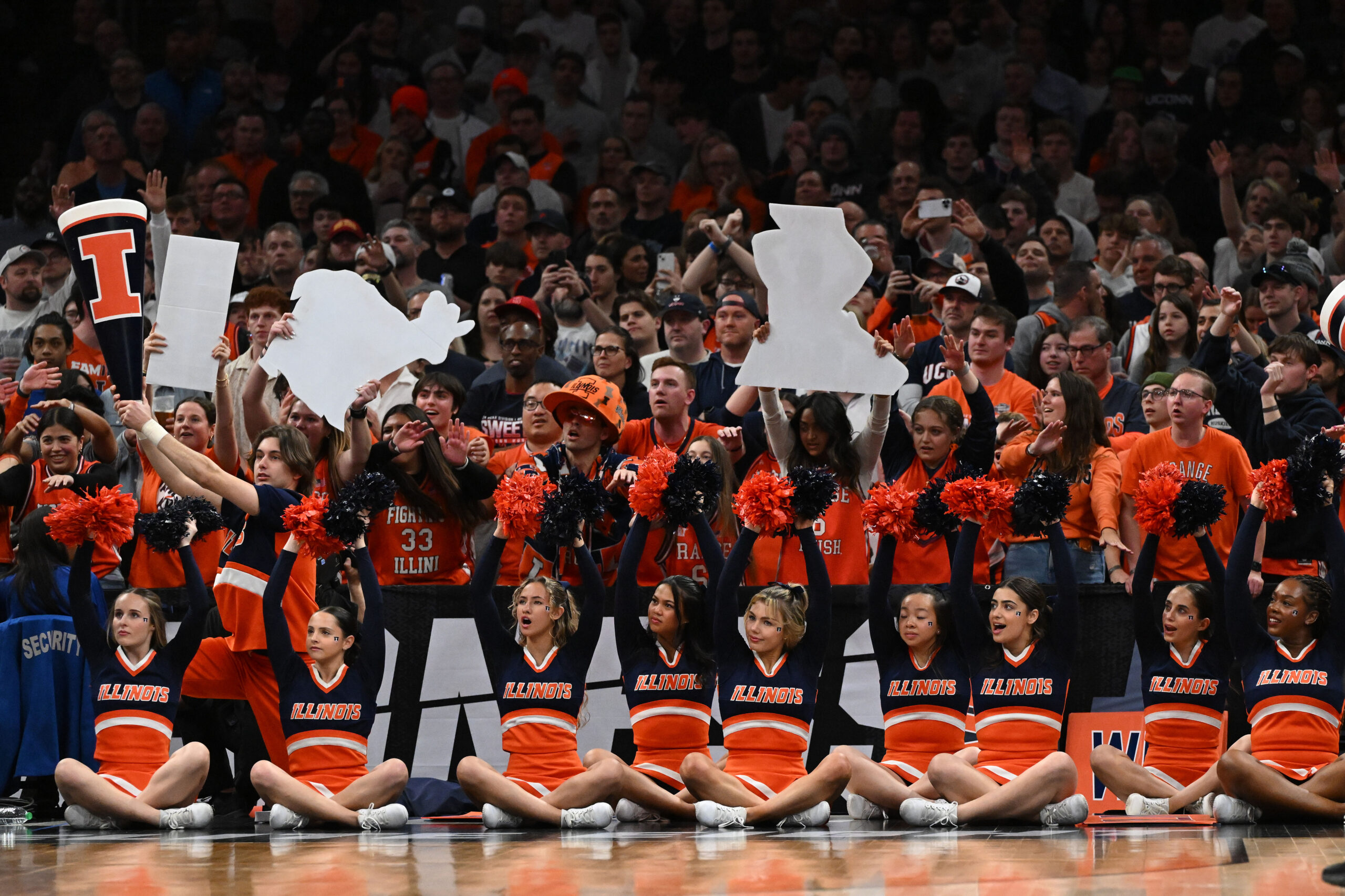 Illinois Basketball and their cheerleaders.