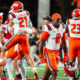 Sep 20, 2024; Lincoln, Nebraska, USA; Illinois Fighting Illini defensive back Terrance Brooks (8) smiles after the Fighting Illini defeat the Nebraska Cornhuskers at Memorial Stadium. Mandatory Credit: Dylan Widger-Imagn Images