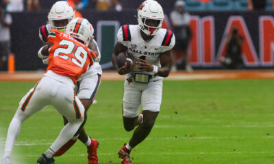 Former Ball State receiver, Justin Bowick running vs the Miami Hurricanes.