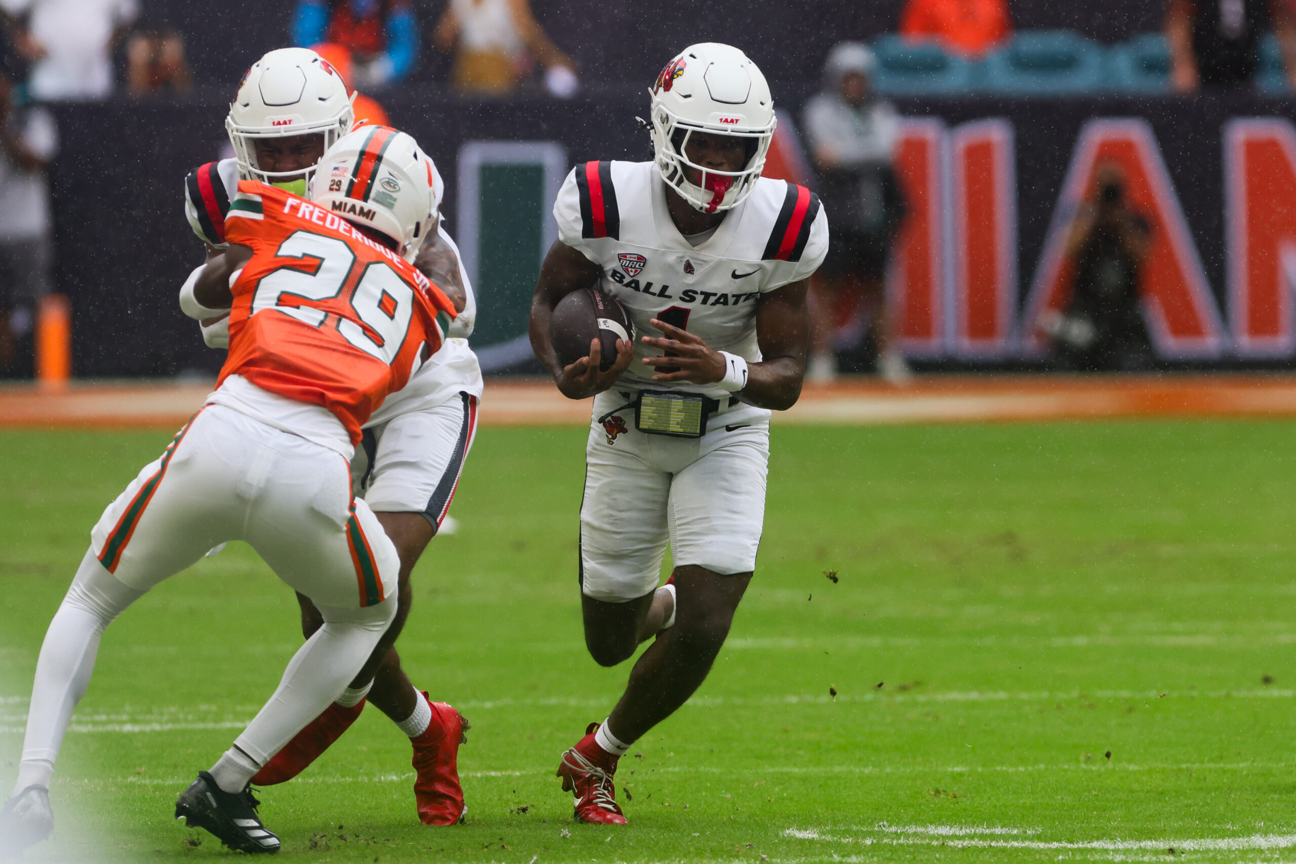 Former Ball State receiver, Justin Bowick running vs the Miami Hurricanes.