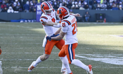 Luke Altmyer with running back, Aiden Laughery.