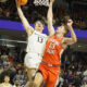 Dec 6, 2024; Evanston, Illinois, USA; Illinois Fighting Illini center Tomislav Ivisic (13) defends Northwestern Wildcats guard Brooks Barnhizer (13) during the second half at Welsh-Ryan Arena. Mandatory Credit: David Banks-Imagn Images