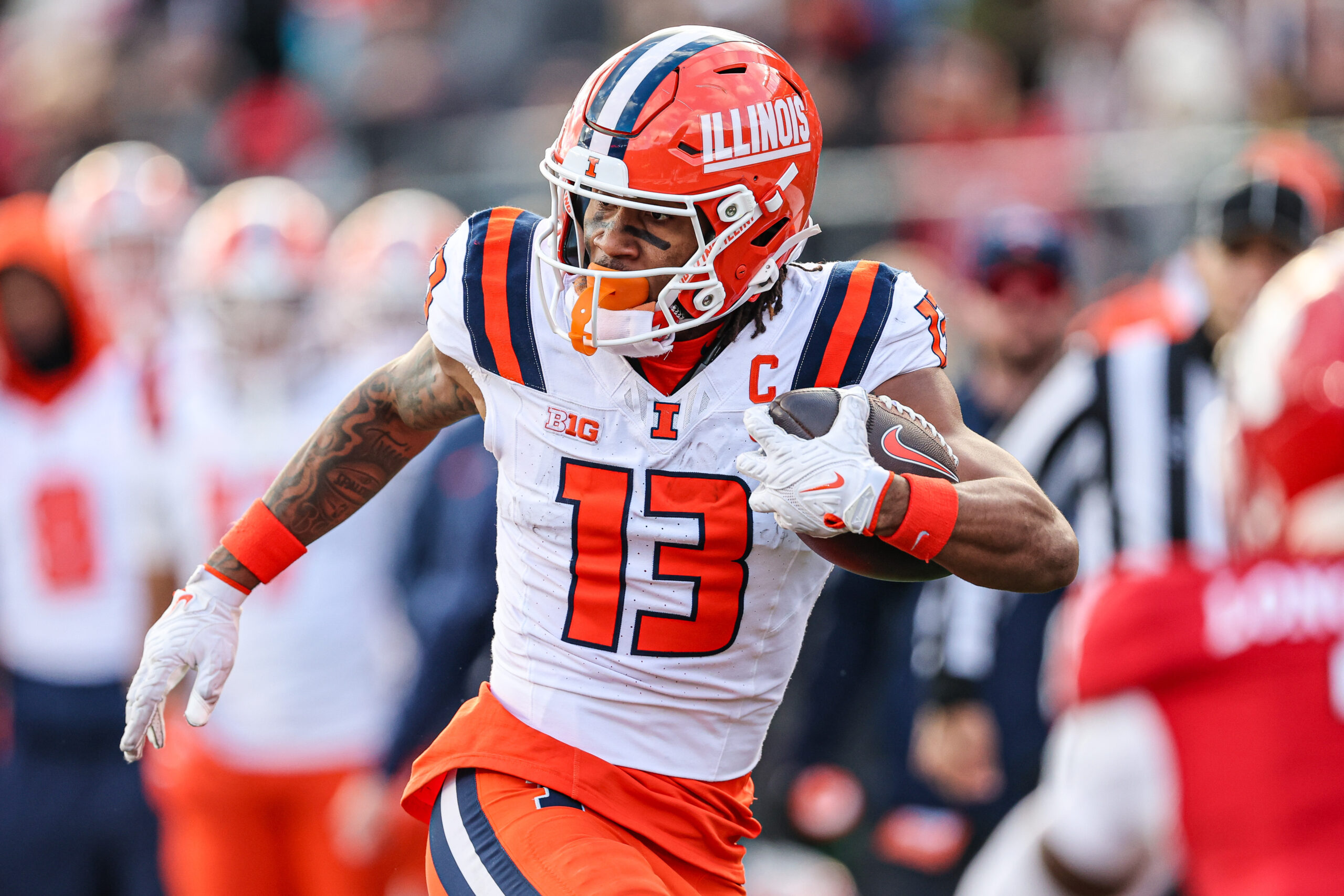 Illini receiver Pat Bryant running a route vs Rutgers.