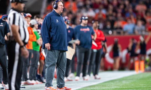 Bret Bielema standing on the sideline during the 2024 Citrus Bowl.