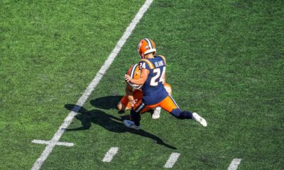 illinois kicker David Olano kicks a field goal.