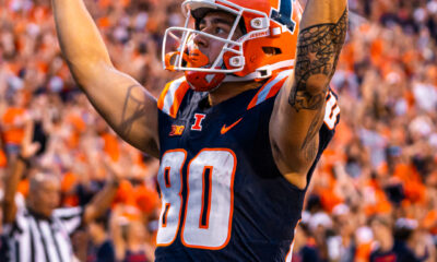 Illinois wide receiver Hank Beatty celebrates with the crowd