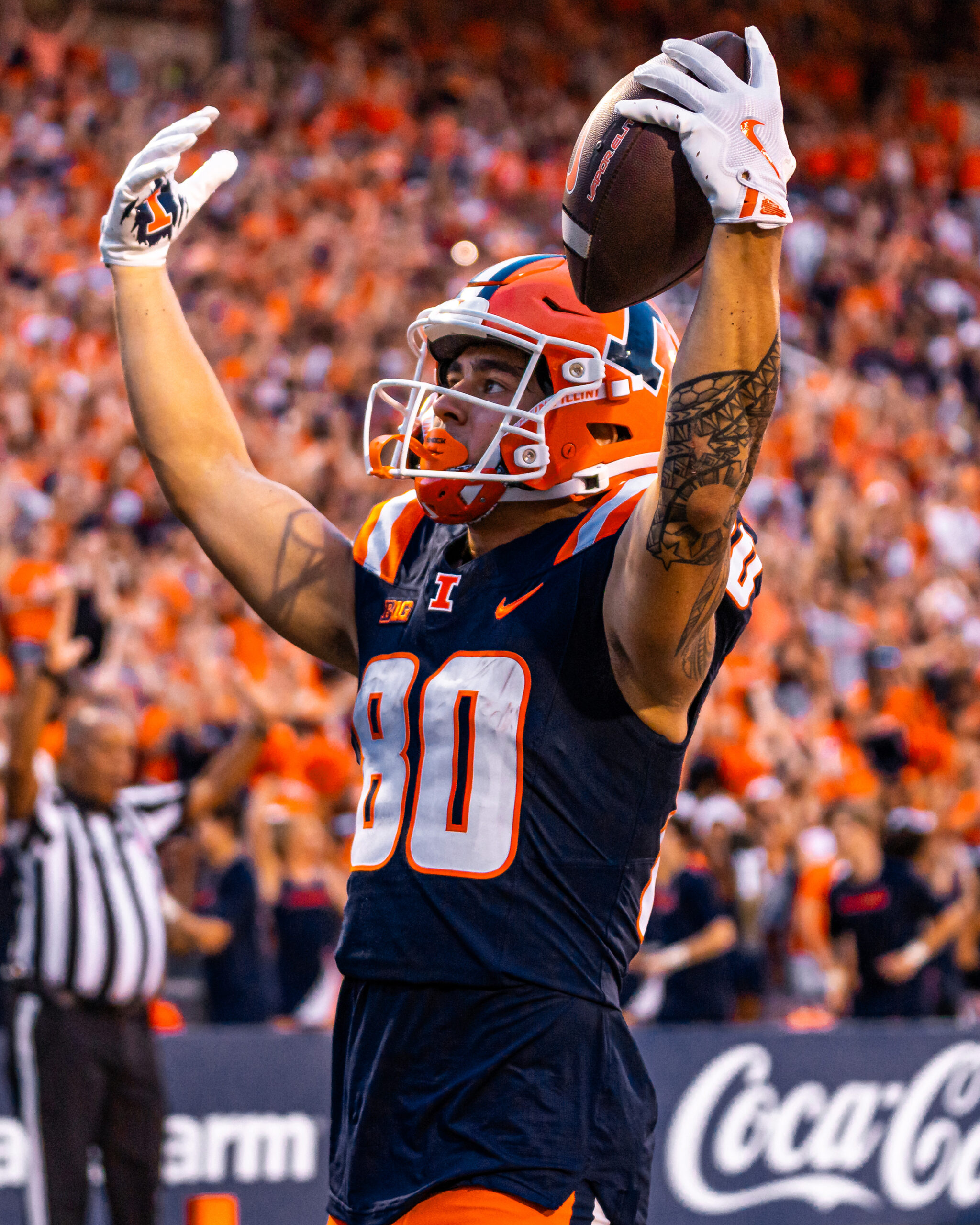 Illinois wide receiver Hank Beatty celebrates with the crowd