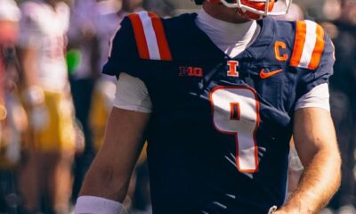 Illini QB Luke Altmyer takes in the scene.