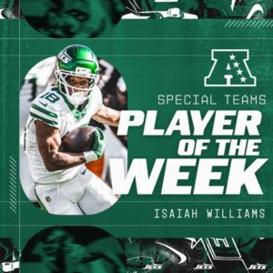 Former Illini Isaiah Williams earns AFC Special Teams Player of the Week. Photo Credit: The New York Jets on X. (@nyjets)