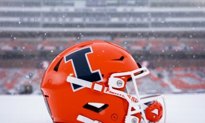 Illinois football helmet out in the snow