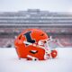 Illinois football helmet out in the snow