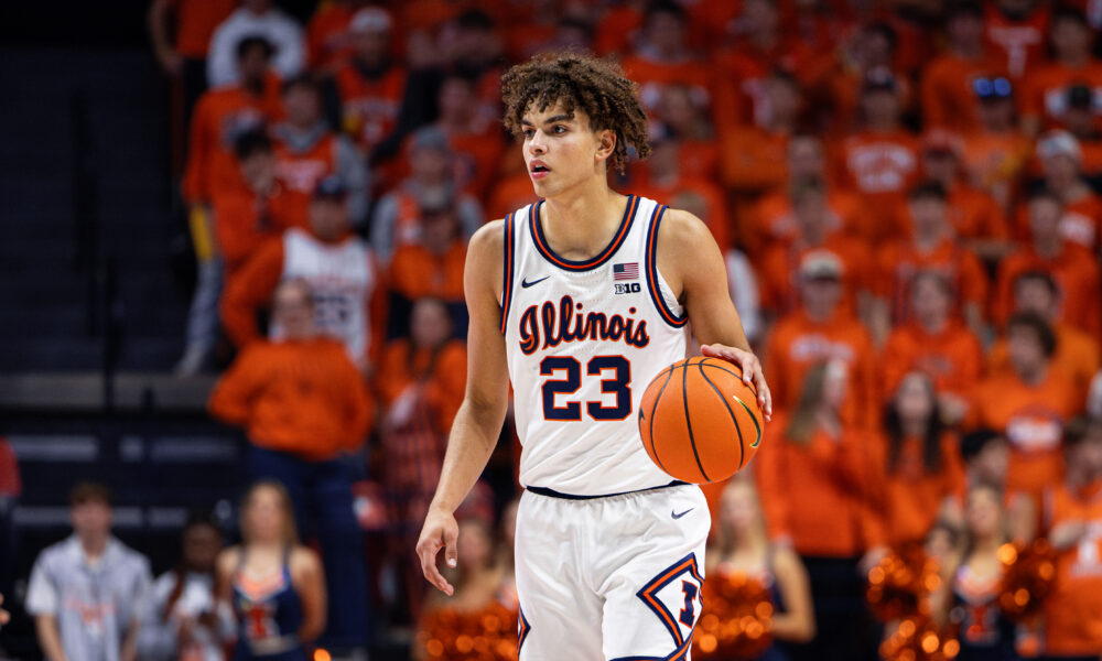 Illini guard Keaton Wagler bringing the ball up