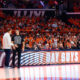 Illinois basketball coach Brad Underwood talks to the referee at State Farm Center