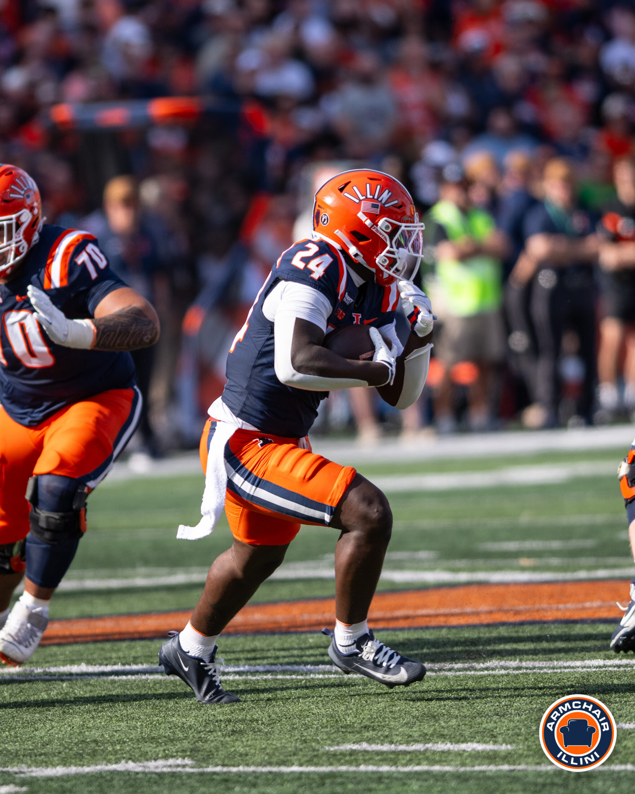 Illinois Football. Freshman RB Javari Barnett. No. 24. Vs Oregon. Photo Credit: Vincent Bruington. Armchair Illini.