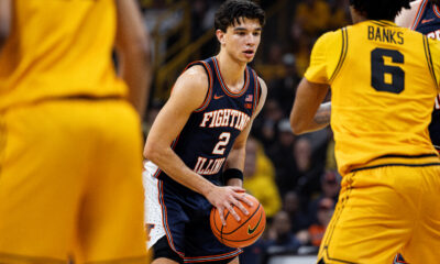 Illinois basketball wing Andrej Stojakovic vs Iowa.